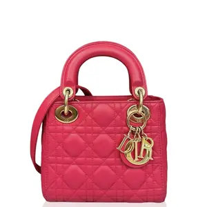 Pre-owned Dior Leather tote bags Mini Lady Lambskin Fuchsia (ac020926b2)
