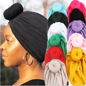 10Pcs/Pack Women's Solid Color Donut Knot Elastic Hair Cap, African Indian Style Headband Hair Cap, Elastic Sleep Cap