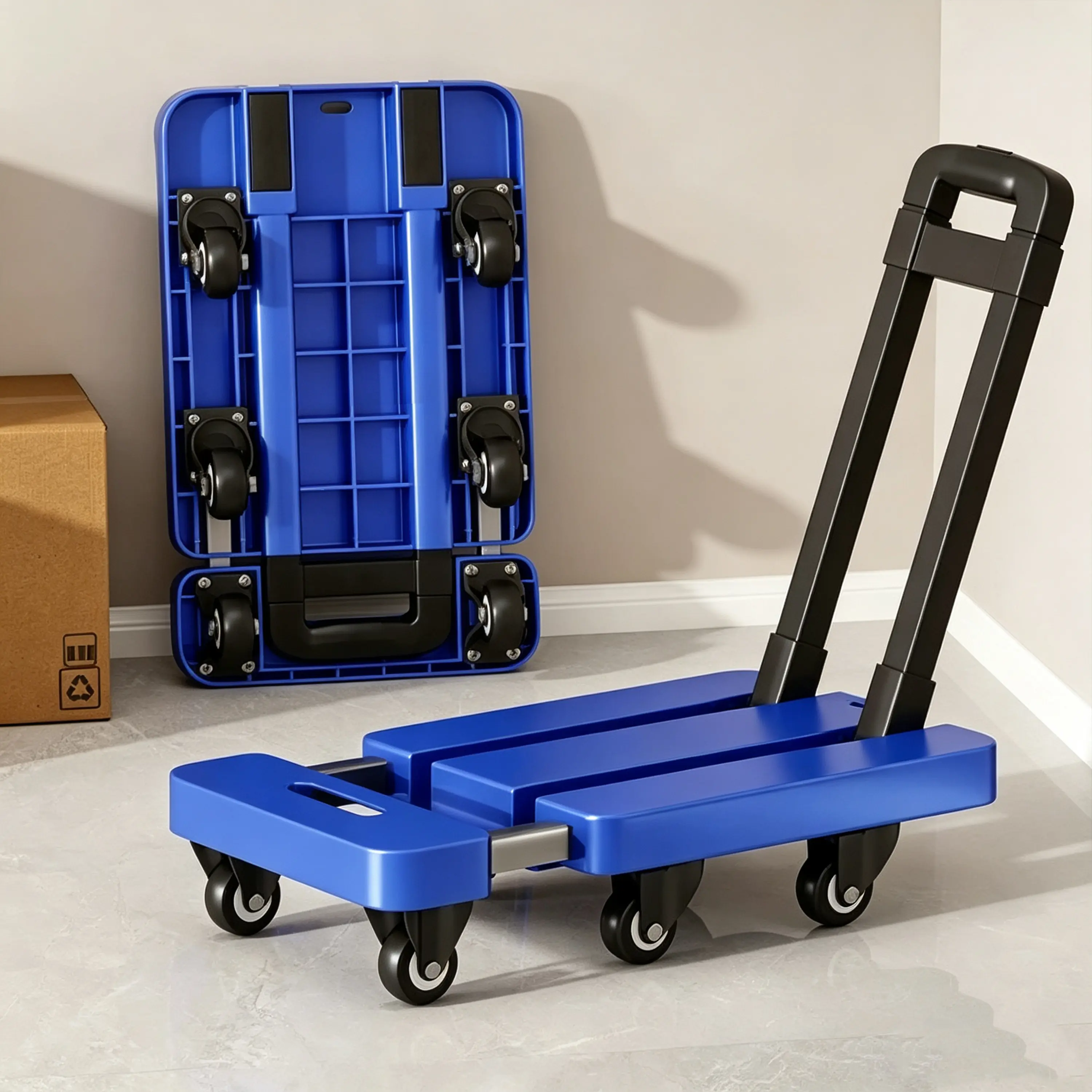 Foldable Dolly with 4 Wheels and Handle for Easy Transport of Heavy Items，Foldable design that doesn't take up too much living space.