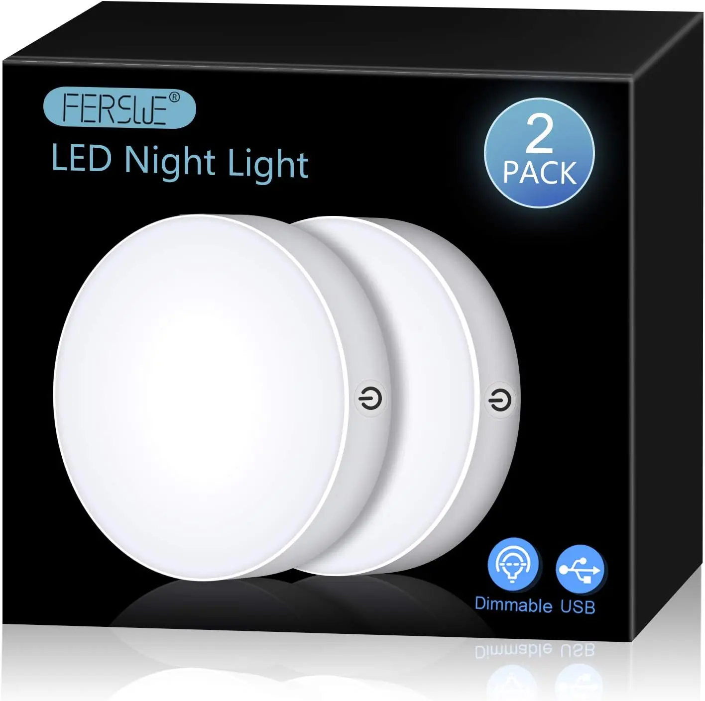Rechargeable Tap Lights, Dimmable Touch Night Lights with 1000mAh Large Battery, Stick on Light for Closet, Bedroom, Bathroom and Cabinet (2 Pack)