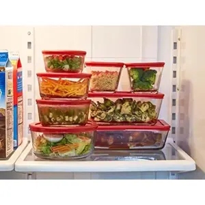 Glass Food Storage Containers with Lids, Red, 16-Piece Set