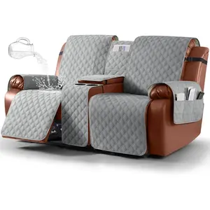 Loveseat Recliner Cover with Console Non-Slip Reclining Couch Covers Split Sofa Slipcovers with Elastic Straps Furniture Protector for , Dogs, Pets (Light Grey, 2 Seater)