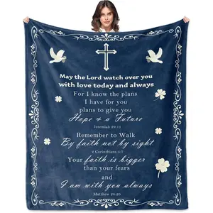 Christian Gifts for Women, Inspirational Spiritual Scriptures Religious Gifts for Women Men Catholic Bible Verse Blessed Blanket 60"X 50" Faith Prayer Praying Men Woman Birthday Gift