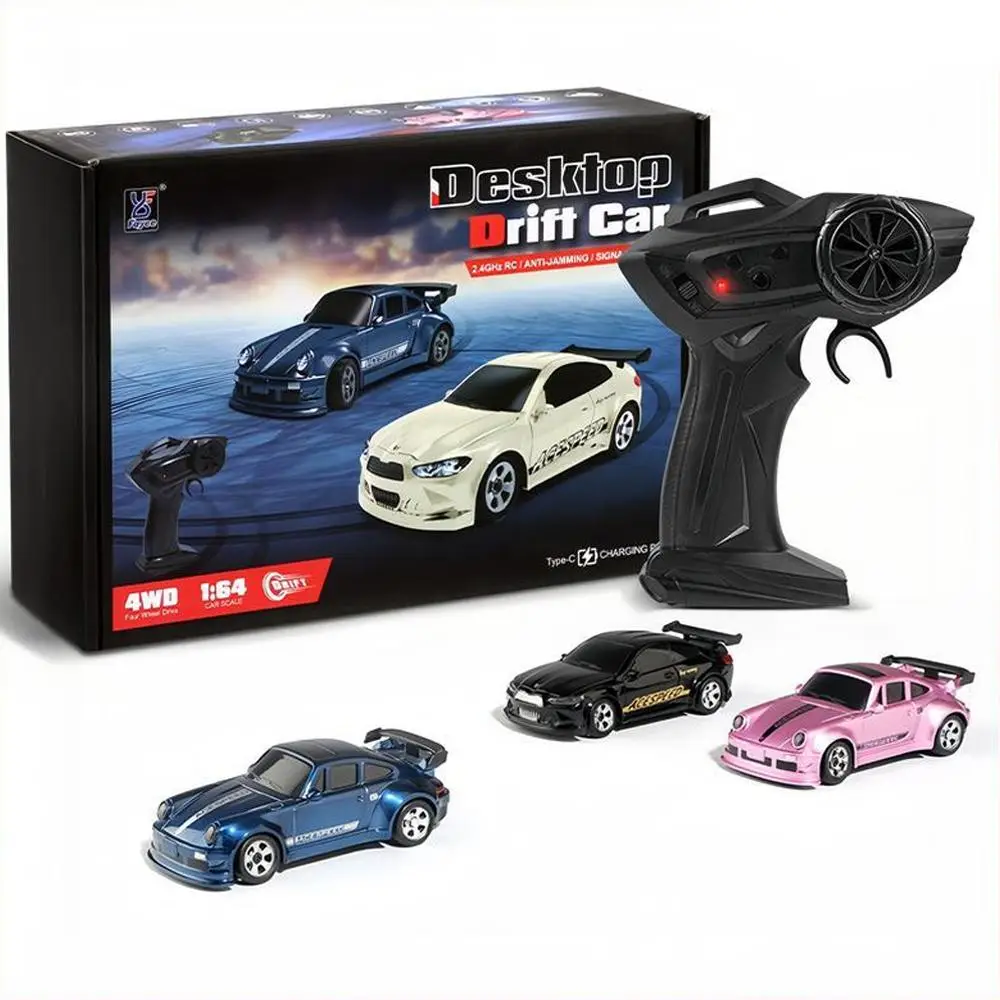 1/64 Mini Rc Drift Car, 1 Box 4wd High-speed Remote Control Racing Sports Car with Led Lights, Desktop Entertainment, Birthday Gift for Boys Kids, Kid