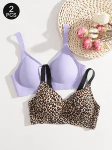 1/2 Pcs Jelly Bra, Daily Wear Push-Up Sexy Leopard Print, Seamless No Underwire Women's Bra, Medium Support Slim-Fit