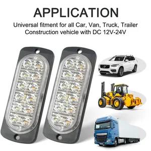 4PCS Ultra Slim12-LED Surface Mount Flashing Strobe Lights for Truck Car Vehicle LED Mini Grille Light Head Emergency Beacon Hazard Warning lights (Amber/White)