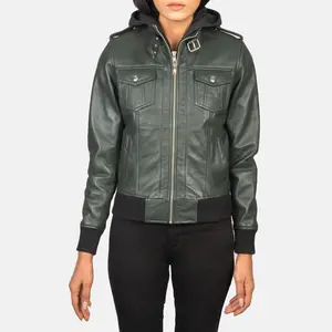 Roslyn Hooded Bomber Leather Jacket