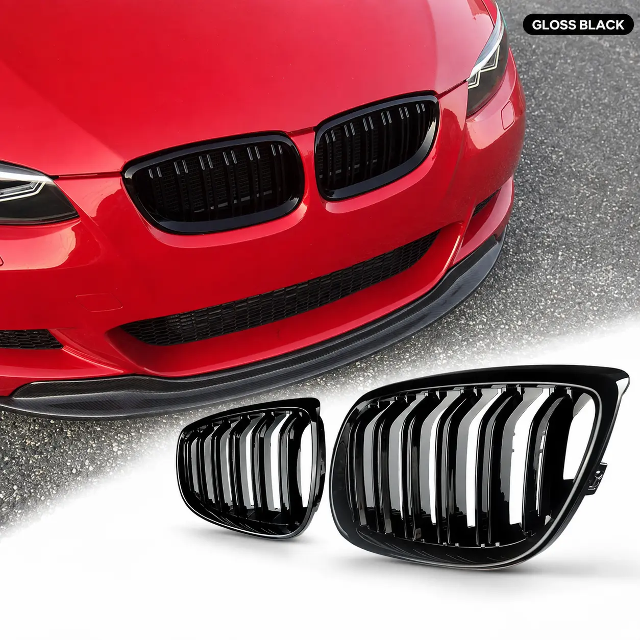 Gloss Black Dual Slat Front Kidney Grille Grill Pair For BMW 3 Series E92 Coupe E93 Convertible 316i 318i 320d 325i 328i 330i 330d 335i 2006-2010, M3 2007-2013, Left Right 2PCS, Exterior Replacement Car Accessories
