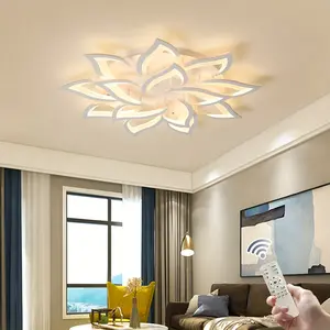 14 Lights Modern LED Flower Shape Recessed Ceiling Light with Remote Control Dimmable for Living Room Bedroom Dining Room - White