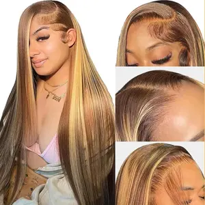 Honey Blonde Body Wave HD Lace Front Wigs Human Hair for Black Women 13x4 Lace Frontal Wigs  Ombre Highlight P4/27 Pre Plucked Bleach Knots Wig