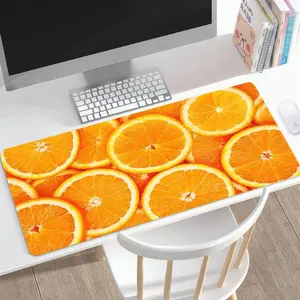 Vibrant Orange Citrus Slices Pattern Desk Mat - Large Size Non-Slip Mouse Pad for Office Workspace, Computer Monitor Pad with Juicy Orange Halves Design, Perfect for Home Office, Study &