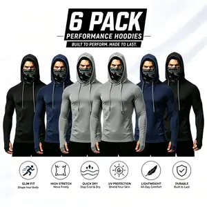 6-Piece Men's Quick-Dry Breathable Hoodies with Face Coverings Long-Sleeve T-Shirts - Spring/Fall Compression Sports Tops - Quick Dry Compression Fishing Shirts Long Sleeve Outdoor Work Tactical Hiking Gear Athletic Fashion summerwins