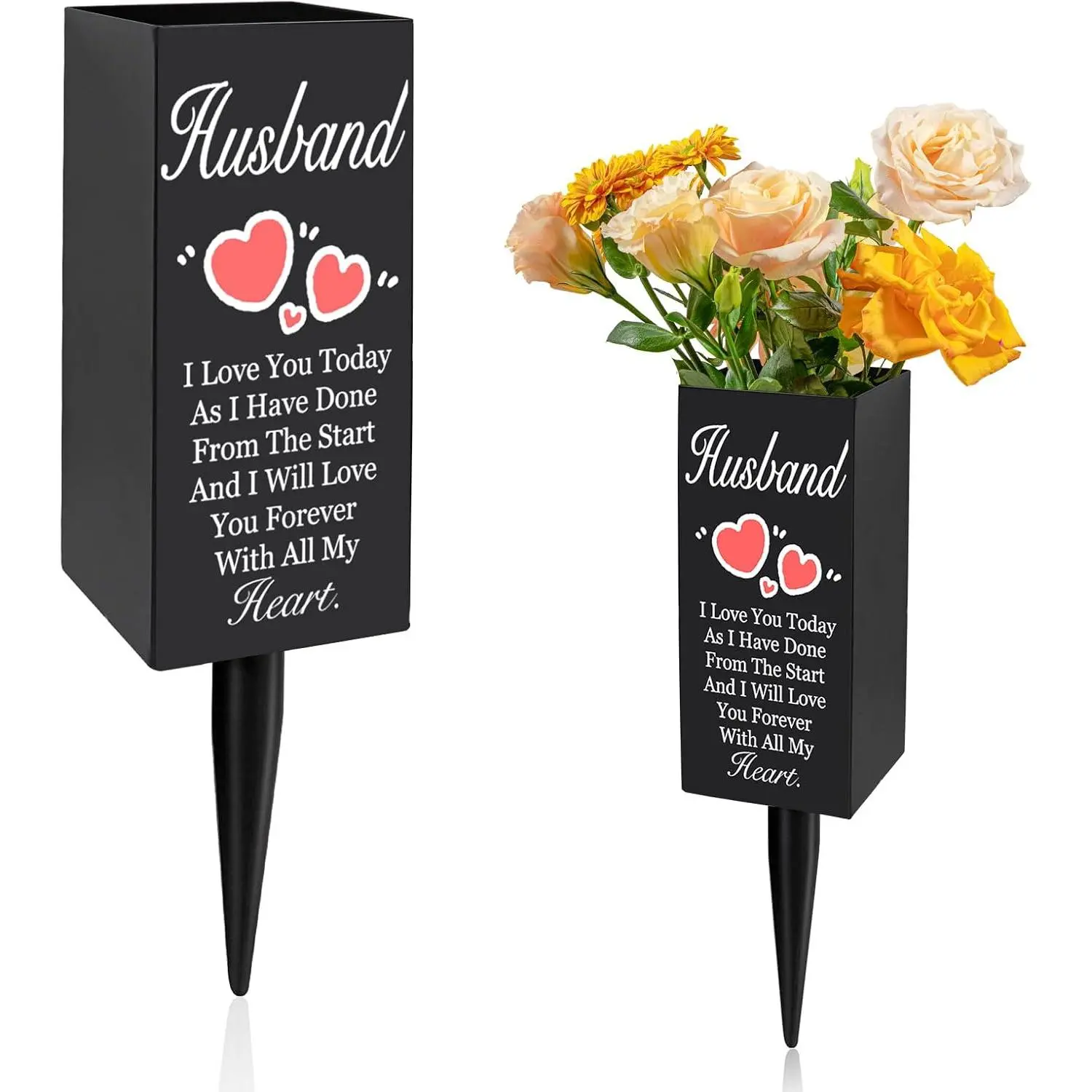 Husband Cemetery Vases for Grave, Metal Cemetery Grave Flower Vase with Stake, Husband Grave Cemetery Decorations, Metal Memorial Grave Markers, Graveside Decor Sign for Grave Outdoor Yard