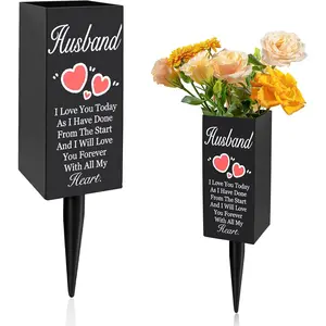Husband Cemetery Vases for Grave, Metal Cemetery Grave Flower Vase with Stake, Husband Grave Cemetery Decorations, Metal Memorial Grave Markers, Graveside Decor Sign for Grave Outdoor Yard