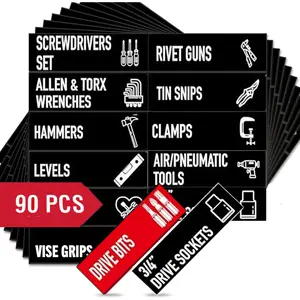 90 PCS Magnetic Tool Box Organization Labels,Removable Tool Chest Label Stickers, Tool Box Accessories for Tool Box Drawers,3.5" x 1"Inches,with 8PCS Blank Labels for DIY (Black)