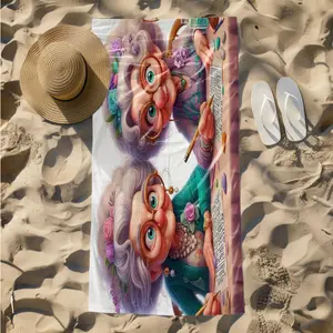 1 piece Two elegant elderly ladies are focused on playing bingo. themed beach towel - Extra Large Beach Towel, Moisture-wicking Quick-dry Fabric, suitable for Beach, Pool, Camping, Machine Washable, Modern Pattern Style, Great Companion for Summer
