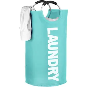 125L Large laundry basket,Collapsible laundry hamper, Tall Clothes Baskets Folding Washing Bin Foldable Fabric Hamper Bags for Bedroom, Closet,Bathroom,College,laundry bag,lightblue