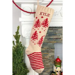 White and Red Tree Personalized Christmas Stocking
