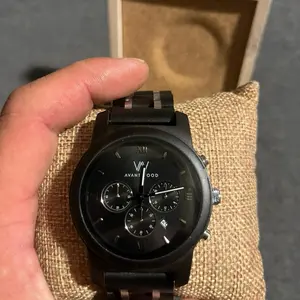 Avant Wood Black Chronograph Watch with Roman Numerals and Subdials 45mm Luminous Analog