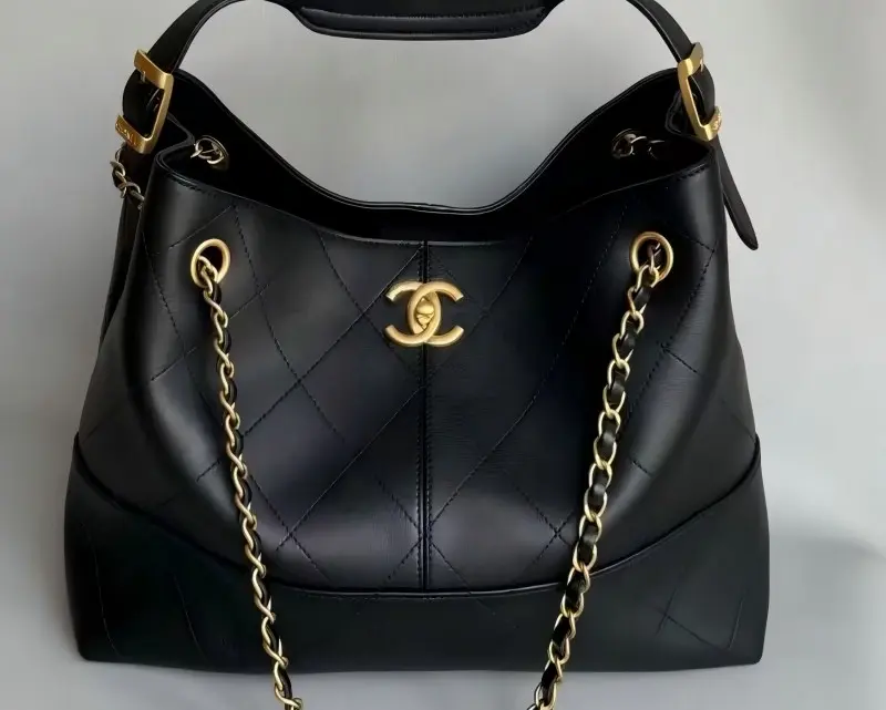 ‮ LENAHC  ‬Diamond Quilted Full Grain Leather Tote Shoulder Bag, Wear-resistant Cowhide, Dual Carry Design with Vintage Gold Chain Strap