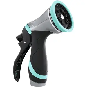 QUOBAS Full Metal Garden Hose Nozzle, 10 Pattern Heavy Duty Water Nozzle with Leak-Proof Aluminum Construction, Adjustable Garden Sprayer for Watering Plants, Washing Cars, Pet Shower