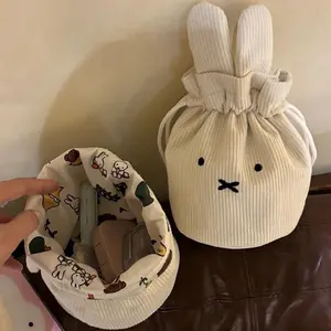 Miffy Kawaii Corduroy Bundle Pocket Cute Portable Large Capacity Storage Bag Makeup Bag Drawstring Handbag Cute Gift Toy