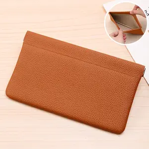 Minimalist Soft Leather Spring-Closure Portable Pouch, Multifunctional Storage for Cash, Coins & Cards, Compact Organizer for Earbuds & Cables