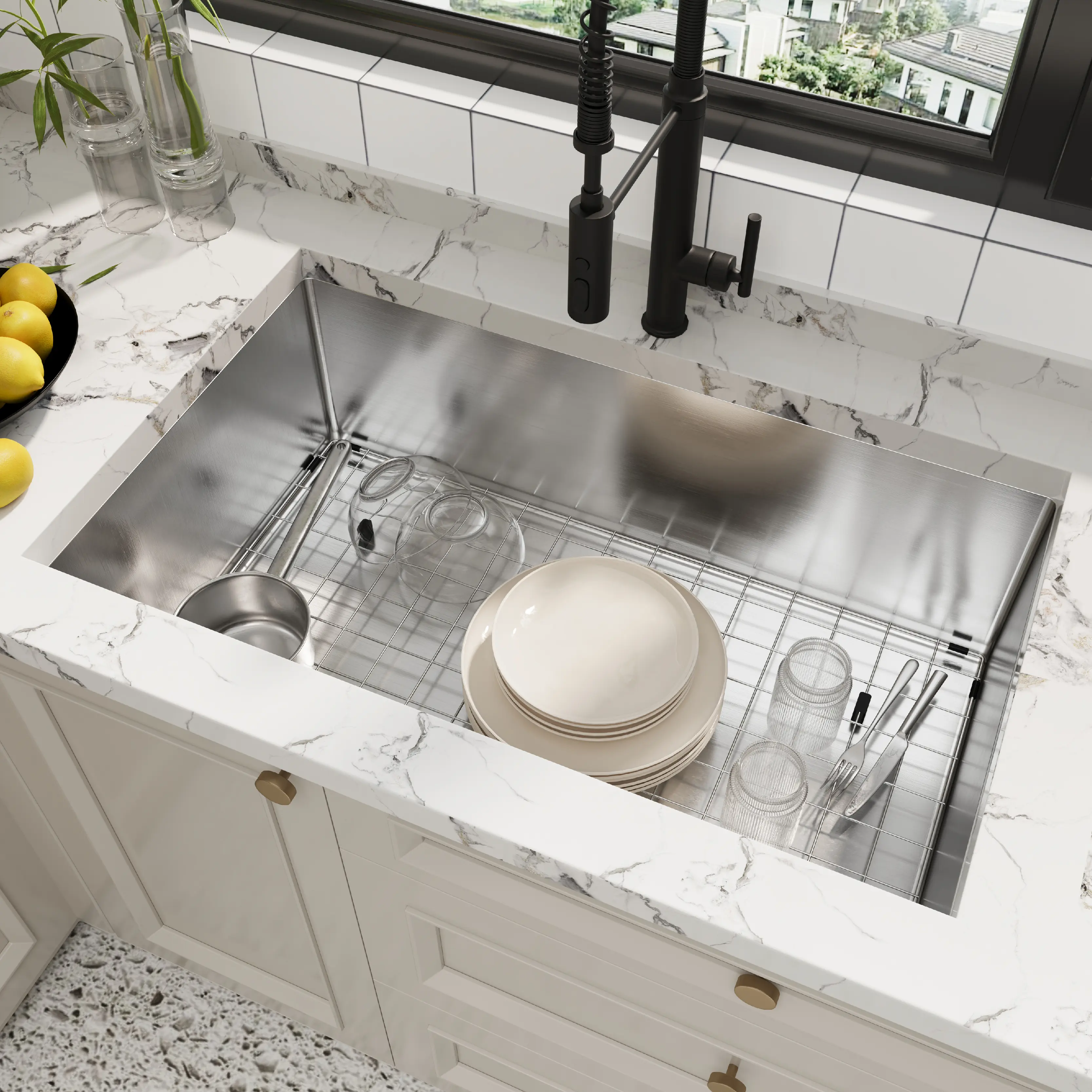 Undermount Workstation Kitchen Sink Bar Basin, 304 Stainless Steel Single Bowl Sink with Scratch-Resistant Finish, Integrated Ledge, Easy Drainage, Includes Accessories