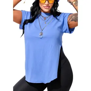 PEBBY BASICS COBALT SIDE SLIT TEE