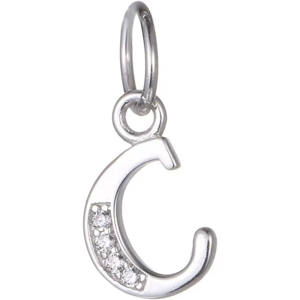 925 Sterling Silver Cubic Zirconia A-Z Initial Letters Alphabet Dangling charms Pendant
