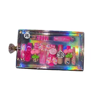 Candyland Press Ons - Pink and Colorful Nail Art Set with Decorative Accessories