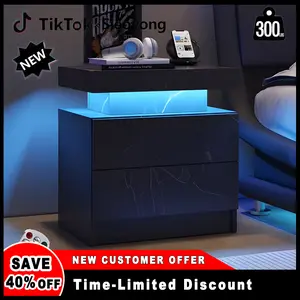 LED Nightstands, Bedside Table with 2 Drawers, Modern Bedroom Furniture with Changing RGB Light & Remote for Bedroom and Living Room