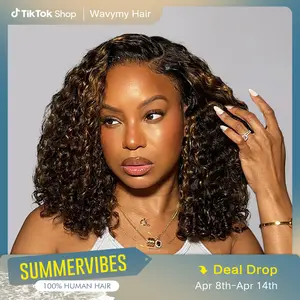 Wavymy TikTok Viral Wear Go Side Part Casual Blonde Highlights  250% Density Water Wave Minimalist 7x5 Pre-cut Lace Closure Wigs Dome Cap Glueless with Natural Hairline Wig#SummerVibes
