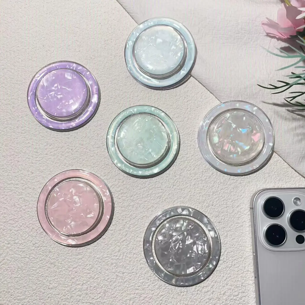 Luxury Glitter Colorful Round Magnetic Mount Grip - Cellphone Accessory Stand Support for iPhone 16, Pad MagSafe Smart Phone Holders, Mobile Accessories