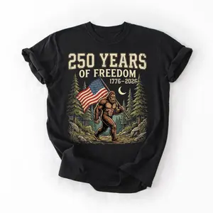 Bigfoot 250 Years Of Freedom T-Shirt, American Flag Sasquatch Tee