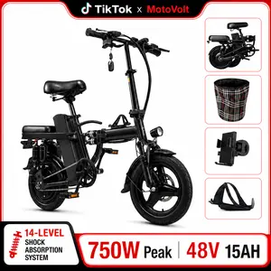 Adult Folding Electric Bike, 750W Ebike with 48V 15Ah Battery, 20+ MPH Commuter E-Bicycle, 20-30 Mi Range, 14-Level Shock Absorption, UL 2849 Certified Portable Cycling Equipment bicicleta f12 Lights to