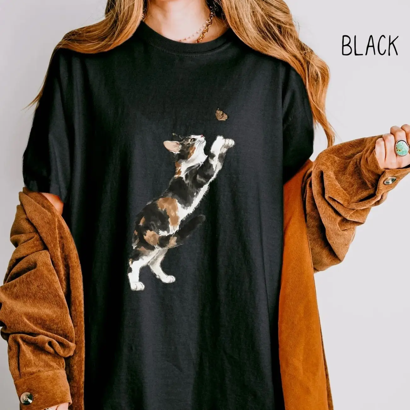 Cute Calico Cat Butterfly Shirt Watercolor Graphic Tee Pet Lover Gift Her Top 7