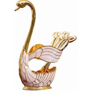 Decorative Gold Swan Base Holder with 6pcs Coffee Spoon Set - Creative Dessert Spoons,Gold and Sliver