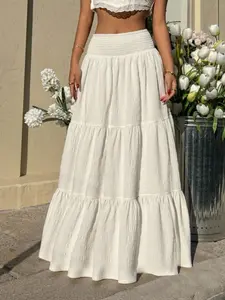 Elegant Elastic Waist Long Maxi Umbrella Skirt for Women, Perfect for Dates, Parties, Vacations, Casual Outings, Comfortable Fit Vintage, Bottoms