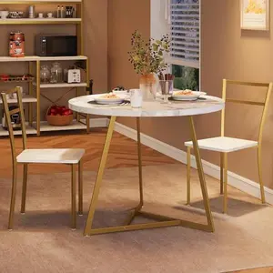 Dining Table Set for 2, Kitchen Table and Chairs for 2 with Upholstered Chairs, 3 Piece Dining Room Table Set, Round Kitchen Table Set for Small Space, Apartment, Studio