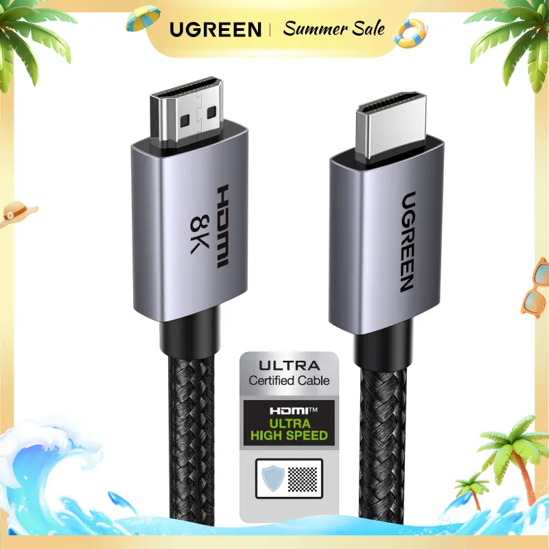 UGREEN 8K HDMI 2.1 Cable 48Gbps 6.6FT, Certified Ultra High Speed HDMI Cord Aluminum, 4K@240Hz 120Hz 10K 8K@60Hz, HDCP 2.2&2.3, eARC HDR 10 Dolby Compatible with PS5/Blu-ray/Roku TV/Switch 2/Mac mini ,Summer Sale