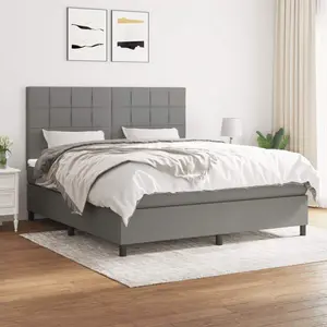 Box Spring Bed with Mattress Dark Gray Queen Fabric