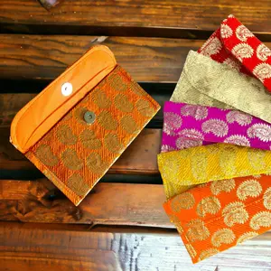 LoveNspire Exquisite Shagun Cash Envelopes - Premium Silk Fabric, Brocade Look, 4x8 in, Scalloped Edges, Unique Envelopes for Weddings, Diwali, Stationery & Festive Home Supplies, Stationery Supplies