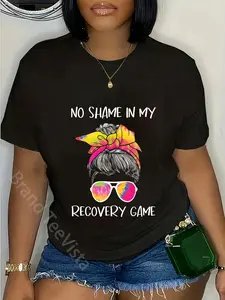 100% Cotton Unisex No Shame In My Recovery Game - Sobriety AA NA Anniversary T-Shirt Graphic Casual Round Neck Tee