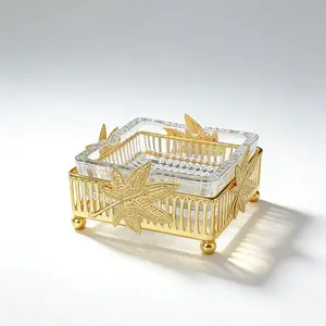 Maple Leaf Crystal Ashtray, Luxury Metal Stand, Home Office Glass Ashtray, Non-Slip Decorative Smoking Accessory