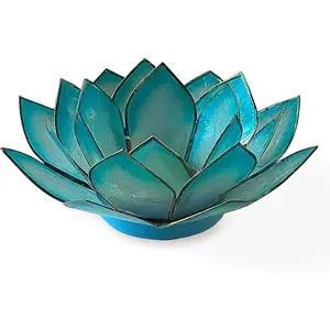 Capiz Shell Lotus Flower Decor Tealight Candle Holder for Serene Ambiance - Handmade Decorative Candle Holders for Meditation, Yoga, and Relaxation, Cool Water