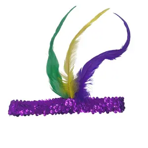 Purple Sequin Headband with Feathers