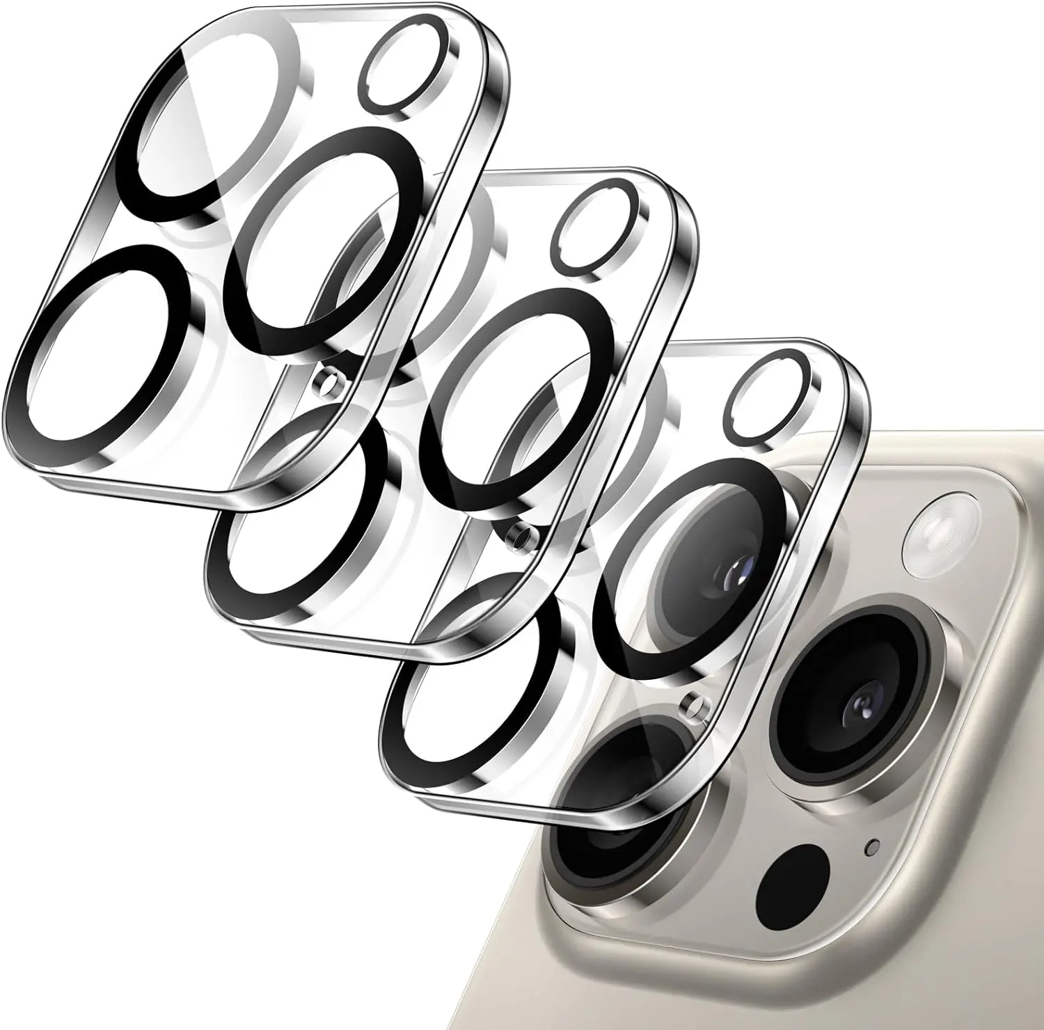 JETech 9H Hardness Tempered Glass Camera Lens Covers for iPhone 16 Pro (6.3-in) & 16 Pro Max (6.9-in) - 3-Piece, Anti-Scratch, Case Friendly, Night Shot Compatible, Flash Compatible, High-Definition (ip16pro/max)