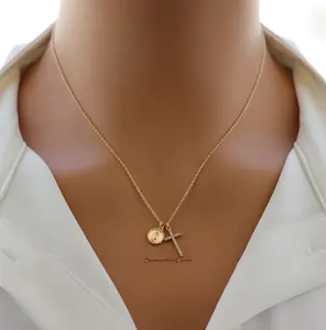 18K Gold Plated Virgin Mary and Cross Pendant Necklace for Women – Elegant Catholic Faith Jewelry Gift