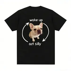 Stocky French Bulldogss Charming Silly Meme Tee Funny Wake Up Short Sleeve Casual Top For Woman Man Unisex